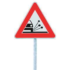 Loose Shoulder Gravel Chippings Warning Road Sign Isolated