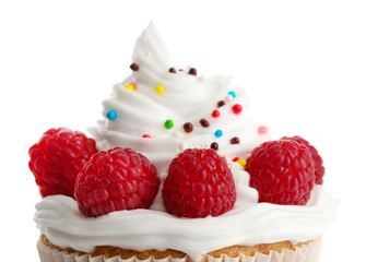 tasty cupcake with berries, isolated on white