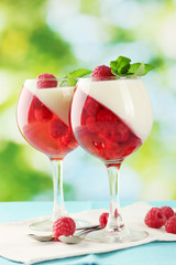 fruit jelly in glasses, berries and mint