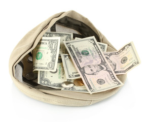 cap with money on a white background