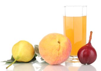 Juice with pears and peach isolated on white