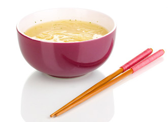 asian noodles in bowl isolated on white