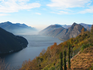 Lake Lugano from the top of Monte Bre