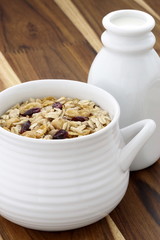 Delicious and healthy muesli with fresh milk