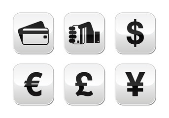 Payment methods buttons set - credit card, by cash - currency
