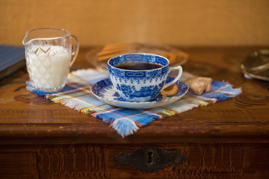 Blue Coffee Cup On A Wooden Table