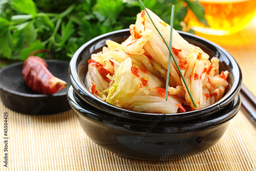 Sticker Korean cabbage kimchi with hot pepper