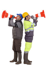 Men shouting at Beacon Construction