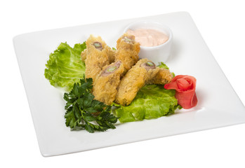Japanese style pork cutlet with carrot and asparagus
