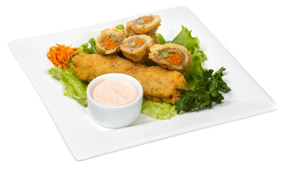 Japanese style pork cutlet with carrot and asparagus