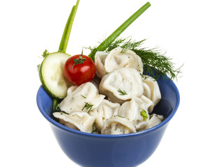 Bowl with traditional russian dish - pelmeni