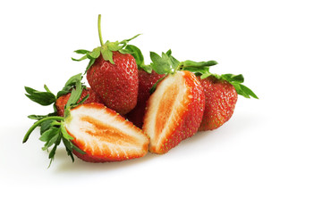 juicy ripe strawberries on white background
