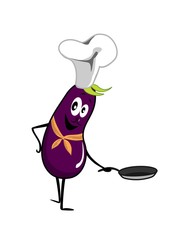 funny eggplant with a frying pan