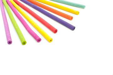 Incense aroma sticks closeup on white background.