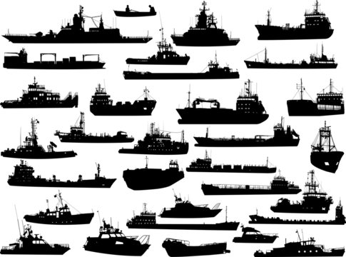 Set of 31 (thirty one) silhouettes of sea ships