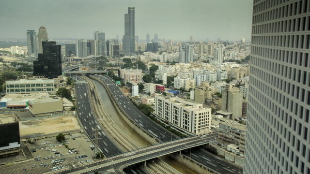 Busy city Highway traffic high angle time lapse