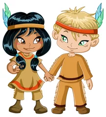 Wall murals Indians Indian Boy And Girl Holding Hands For Thanksgiving