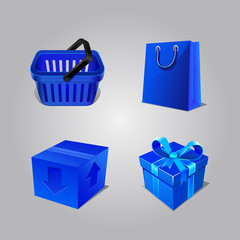 Collection For Shopping From  Basket, Boxes And Packages