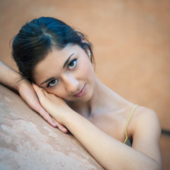 Naklejka premium Sweet beautiful dancer girl portrait.