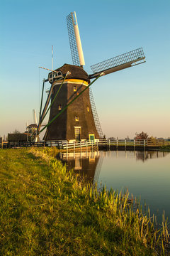 Dutch historic windmill during sunset