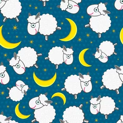 Foto auf Acrylglas Nette weiße Schafe nachts nahtloses Muster © Novaya