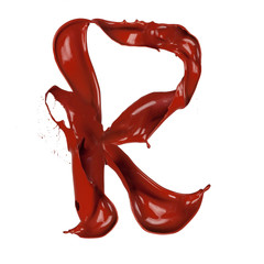 Chocolate splash letter "R" isolated on white background