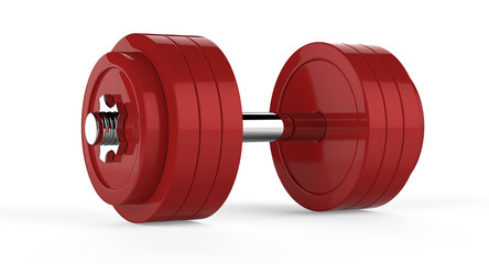 3d illustration of red dumbbell over white background