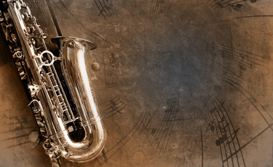 Plakat Old Saksofon z brudnej tle