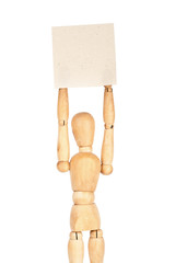 Wooden dummy holding paper