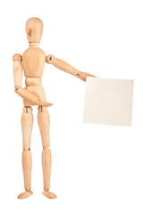 Wooden dummy holding paper