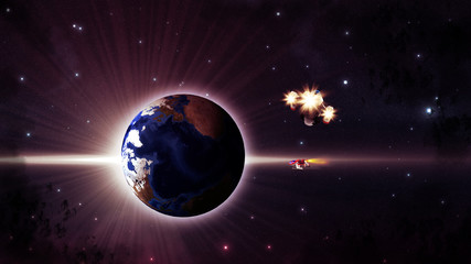 Earth like planet and spaceships