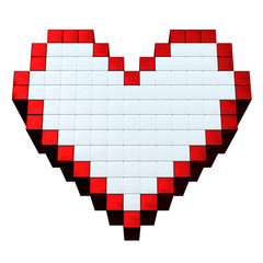 Coeur de pixel 3D isolé sur fond blanc. Image de pixel maded 3D