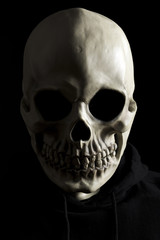 Scary skeleton on black background
