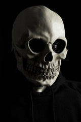 Scary skeleton on black background