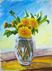 Dandelions, oil painting on canvas