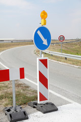 Road construction, roadwork and signs