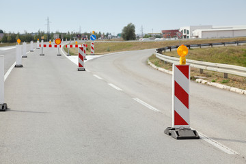 Road construction, roadwork and signs