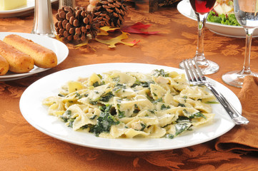 Chicken Florentine and farfalle