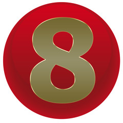 Button rot - Zahl 8 aus Gold