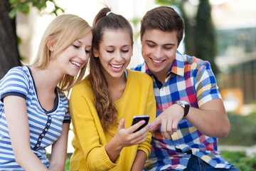 Friends with mobile phone