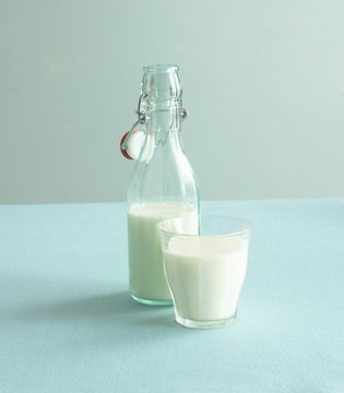 Milk in glass and bottle