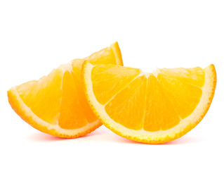 Two orange fruit segments or cantles