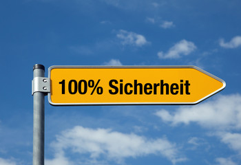 Pfeil  mit blauem Himmel 100% SICHERHEIT