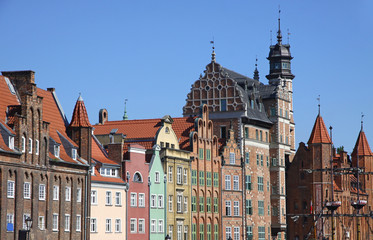Obraz premium Colourful old buildings with blue sky in City of Gdansk