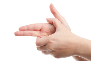 Hand showing gun
