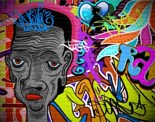 Papier Peint photo autocollant Graffiti Fond d& 39 art urbain de mur de graffiti. Conception de hip-hop grunge