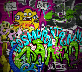Naklejki  Graffiti ścienne sztuka tło. Projekt hip hop grunge