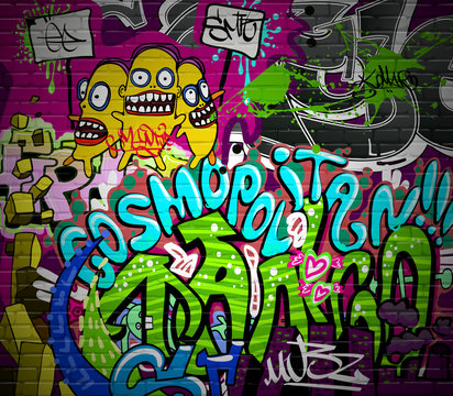 Fototapeta Graffiti wall urban art background. Grunge hip hop design