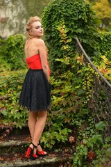 Retro girl in garden