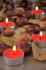 Herbstdeko mit Teelichtern